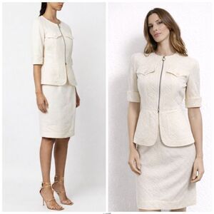 Christian Lacroix Vintage Cream White Textured Jacket Blazer Skirt suit Set